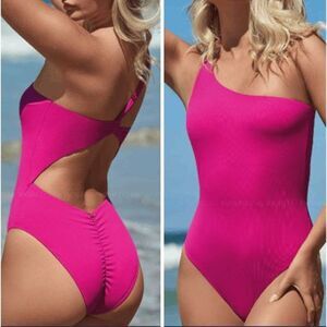 NWT PQ Swim Grace One Piece Swimsuit and Body Suit Cut Out Back Hot Pink Size S